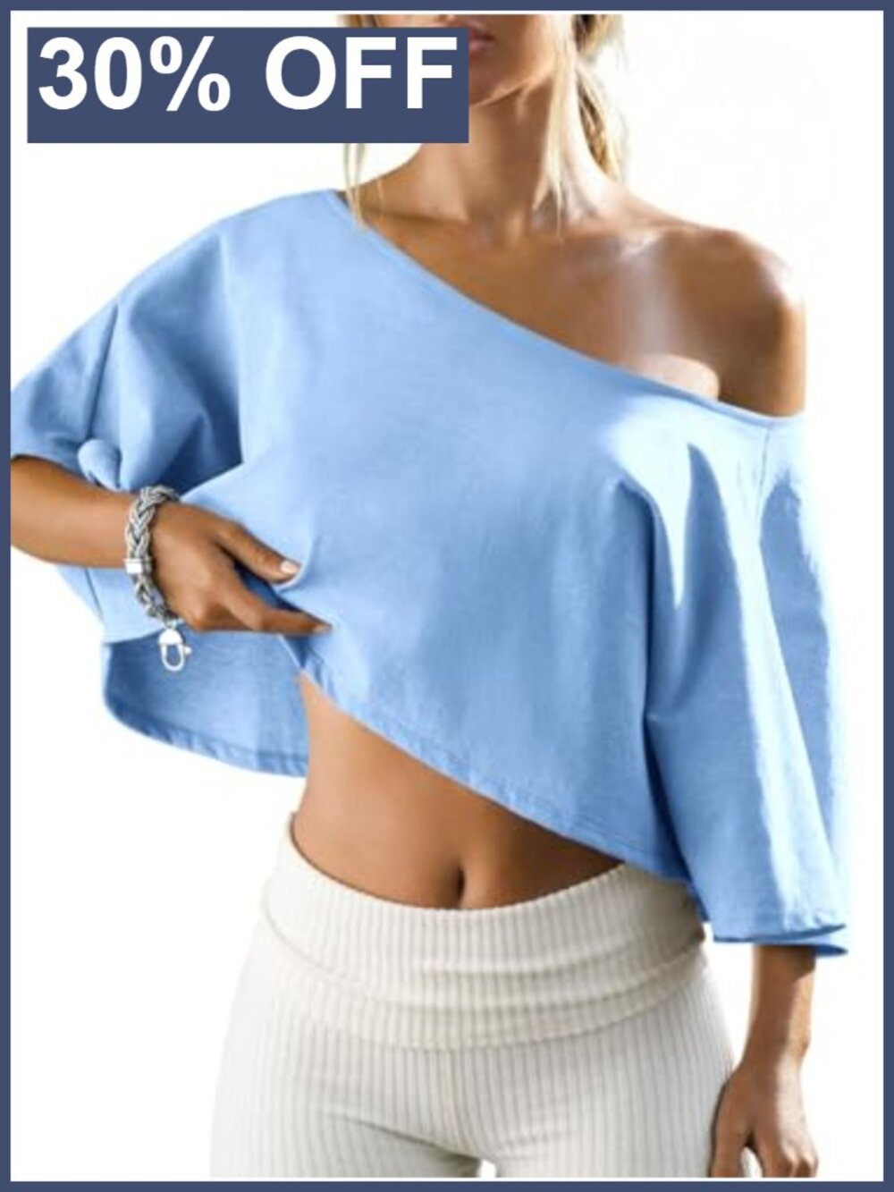 Womens Off Shoulder Cropped Top Batwing Short Sleeve Tee